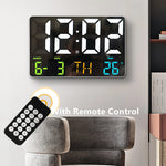 horloge murale numérique moderne LED noir blanc température date alarme télécommande