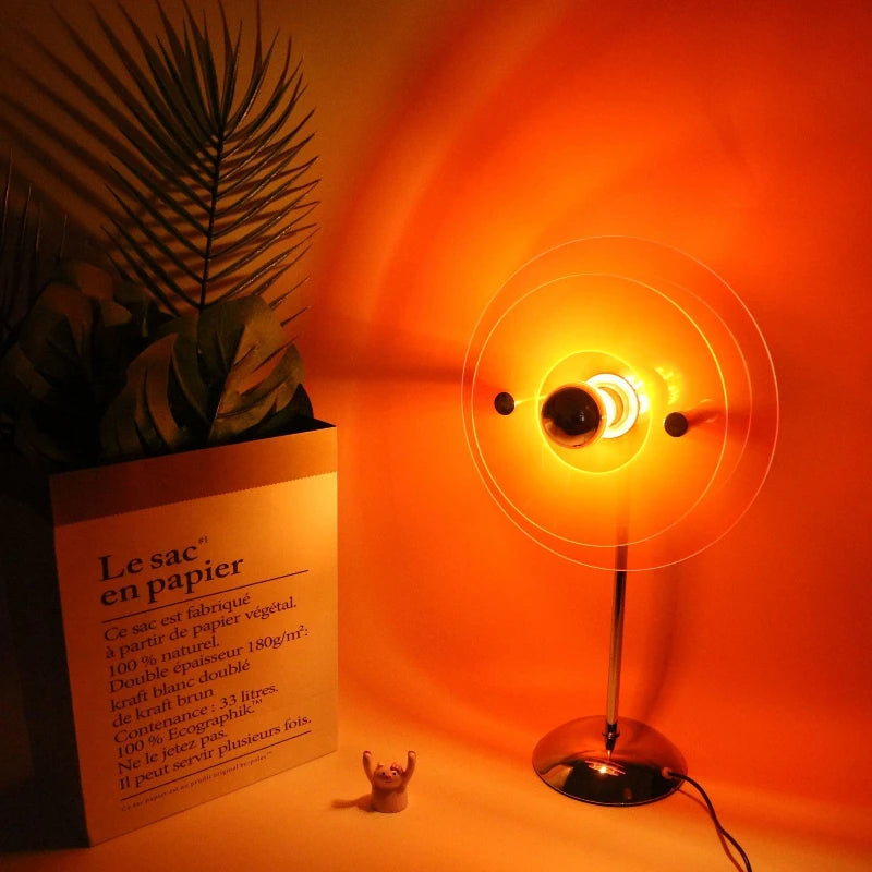 lampe table moderne transparente vert orange bleu pied chromé câble électrique minimalist LED