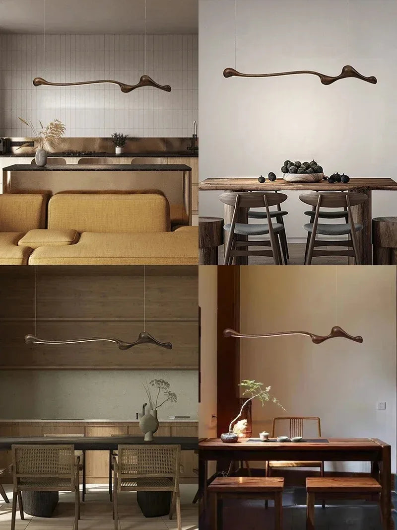 suspension lumineuse bois naturel marron foncé moderne télécommande adjustable salon chambre