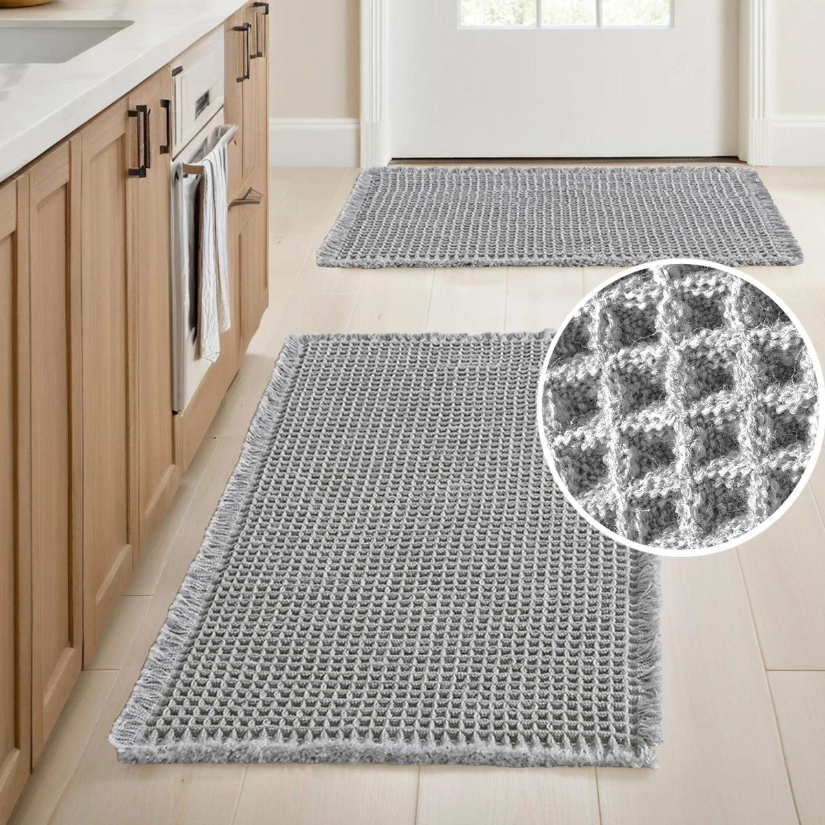 tapis sol coton gris clair maille relief moderne antidérapant absorbant doux salon salle bain