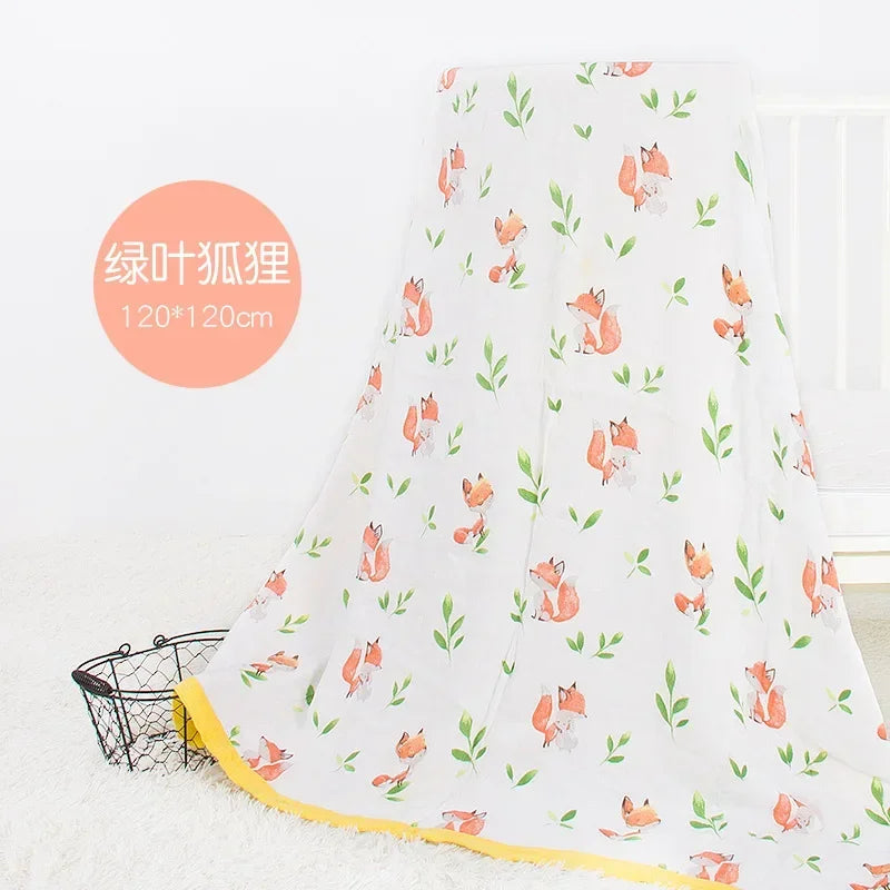 couverture bébé deux couches coton bambou motif floral moderne opacité verte blanc roseclair