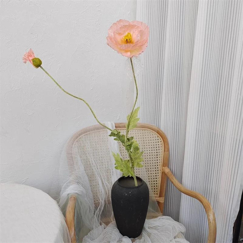 bouquet fleurs artificielles poppies blanc jaune rose decoration maison exterieur 105cm moderne