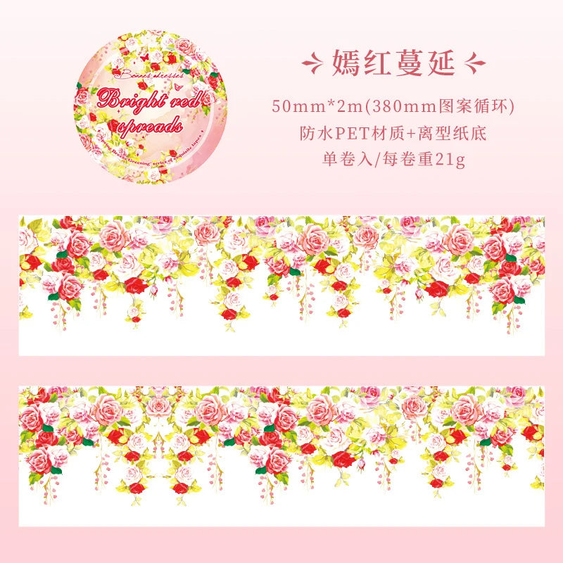 ruban adhésif décoratif floral romantique fleurs suspendues multicolore blanc rose violet vert rouge jaune