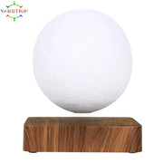 veilleuse flottante lune lévitation magnétique sphère texturée base bois moderne chambre salon