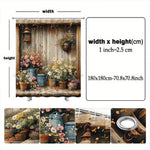 rideau douche rustique fleurs pots lanterne bois multicolore crochets moderne