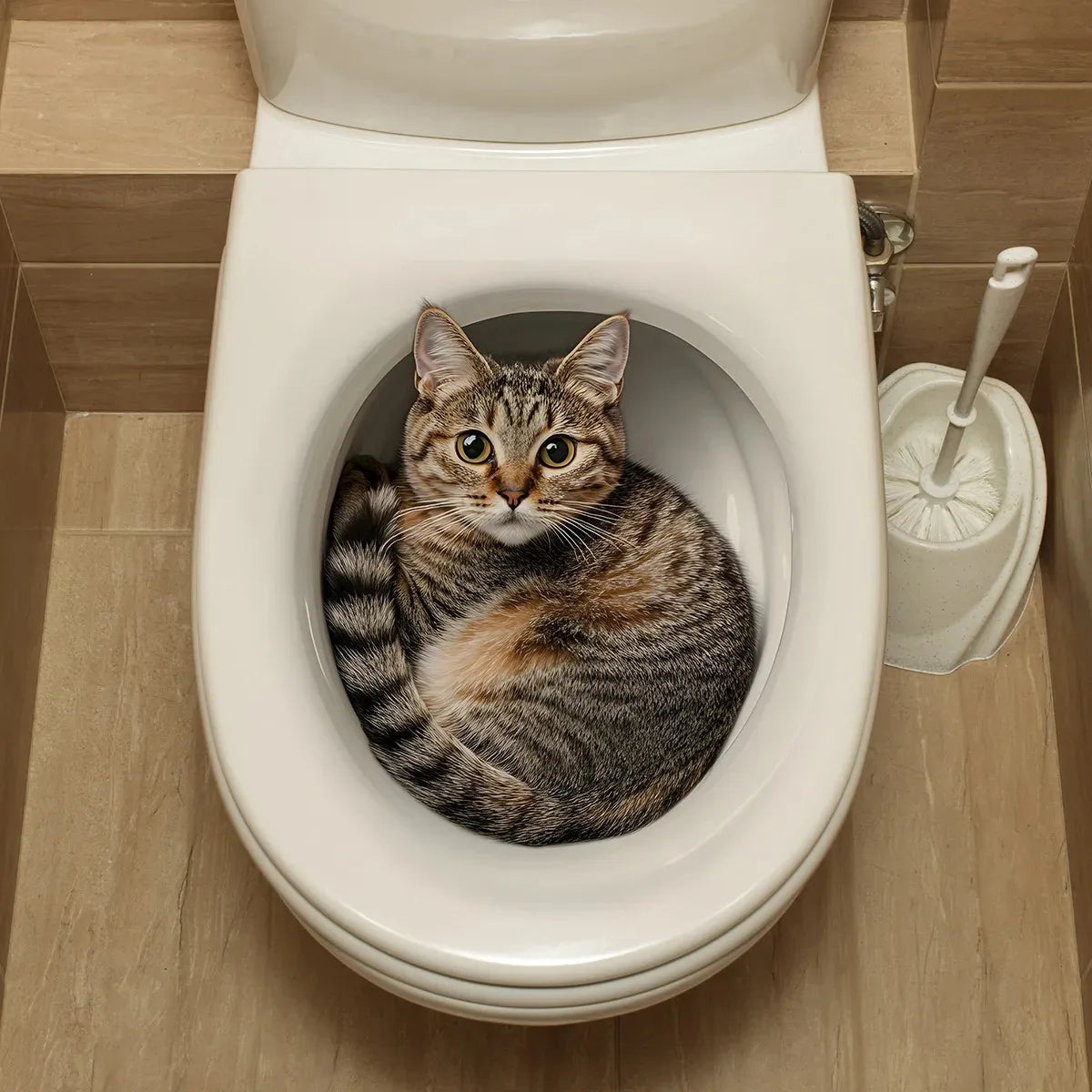 sticker mural animal réaliste chat rayures horizontales adhésif salle bain décoration