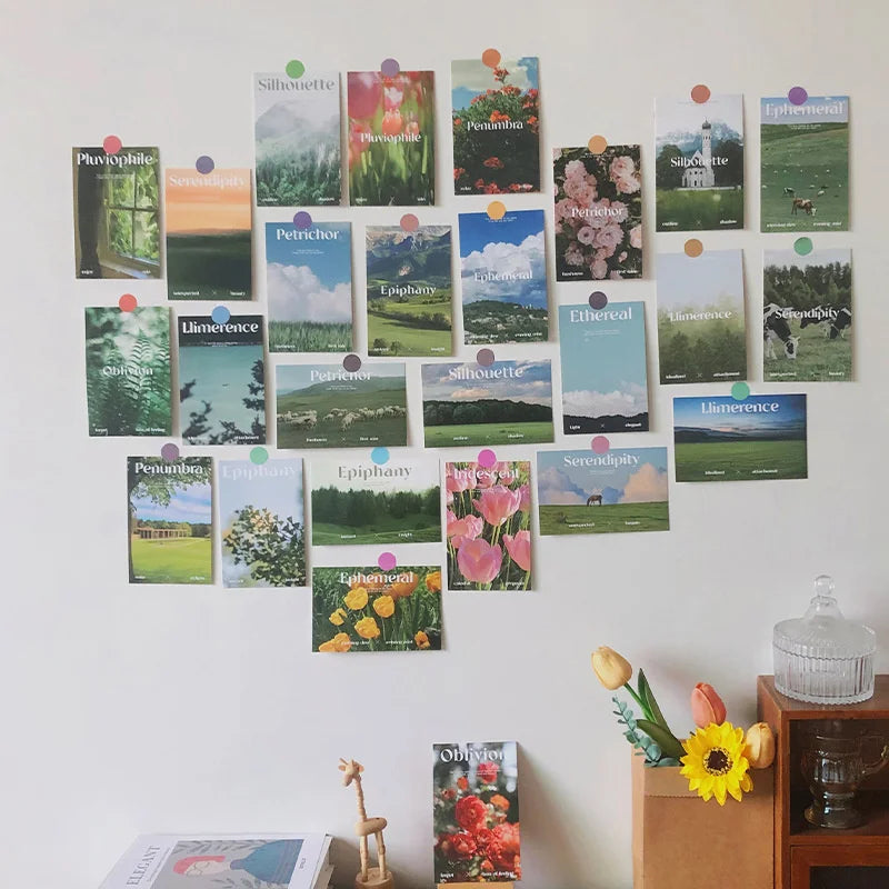 cartes postales paysages naturels animaux fleurs minimaliste clips décoration murale maison chambre vert bleu