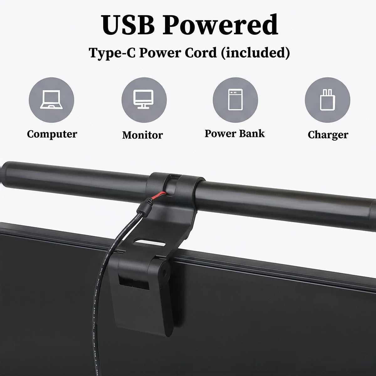 lampe led barre 30cm noir clips usb chargeur type moderne éclairage travail étude