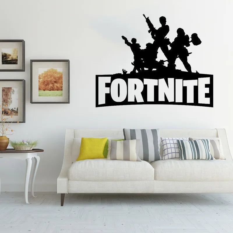 autocollants muraux fortnite noir personnages armes texte salon decoration diy moderne adhésif papier pvc
