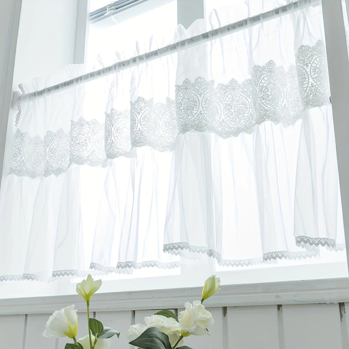 rideau blanc dentelle fine transparent classique polyester intérieur maison