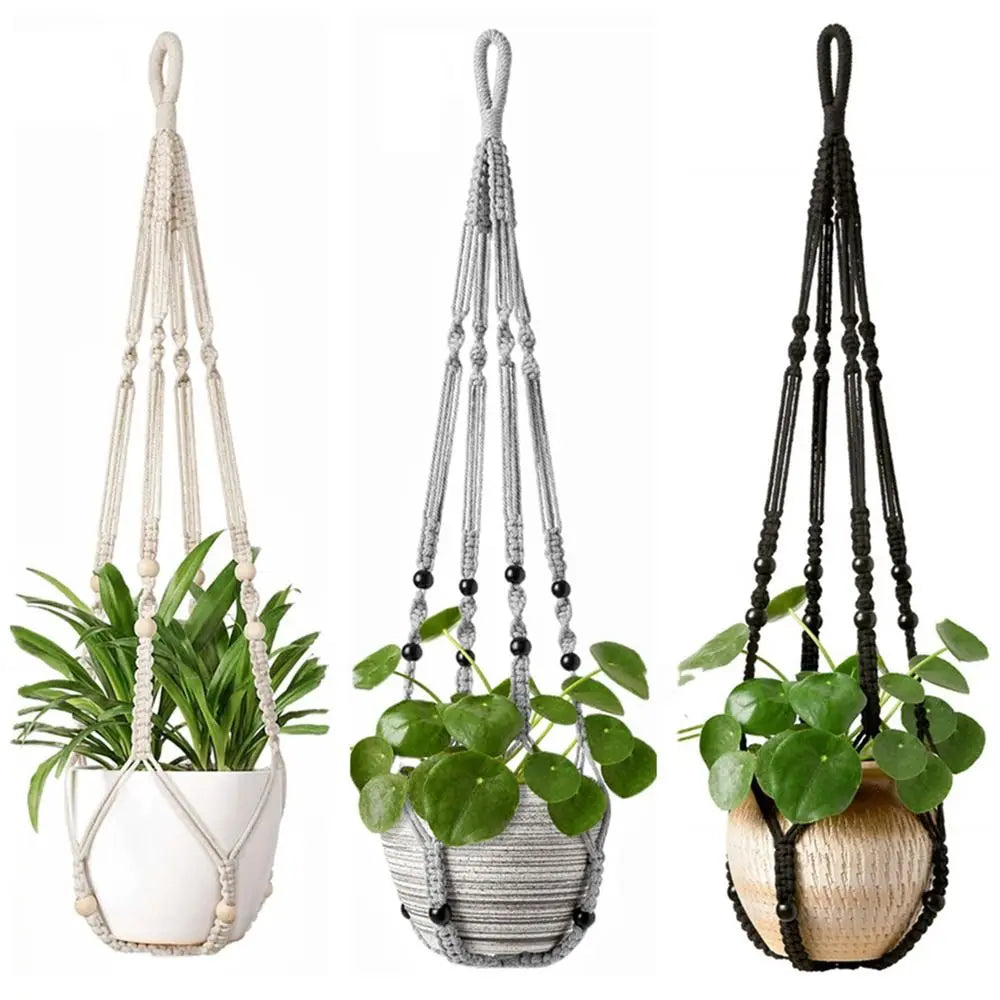support plante suspendu macramé boho blanc beige noir artisanal anneau pot plante