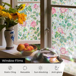 film fenêtre adhésif rose floral protection uv isolante thermique vintage 120x200cm