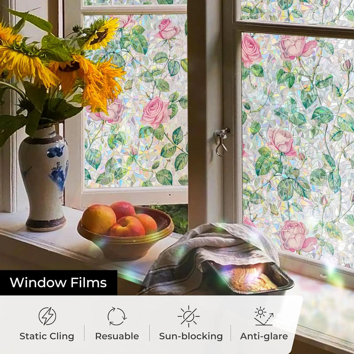 film fenêtre adhésif rose floral protection uv isolante thermique vintage 120x200cm