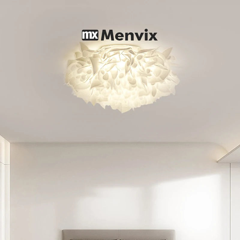 lampe suspension moderne blanc feuilles organique plaque led câbles télécommande