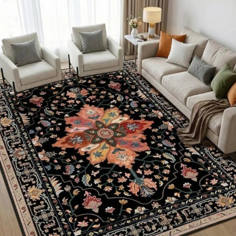 tapis salon classique motif floral géométrique décoration intérieure moderne grande taille polyester lavable intérieur