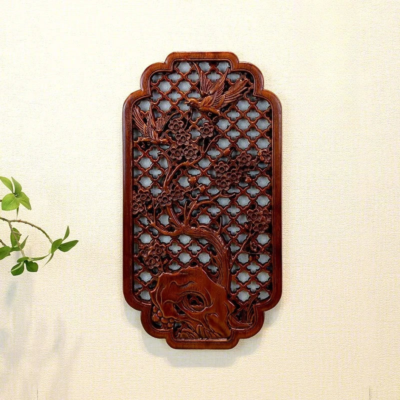 décoration murale traditionnelle gravure florale panneau bois ornements végétaux chinois classique intérieur