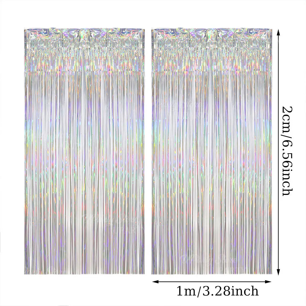 rideau frange argent doré effets holographiques moderne festif adhésif double face deux pièces one