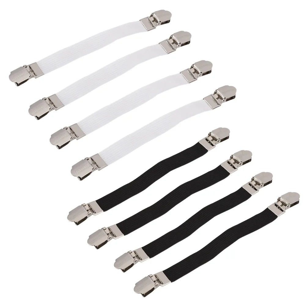 attaches drap housse clips métalliques noir blanc côtelé texturé minimaliste organisation domestique chambre
