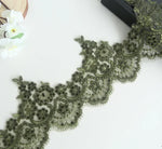 tissu dentelle fleur paillettes blanc rose beige vert mariage translucent brodé polyester 11.5cm