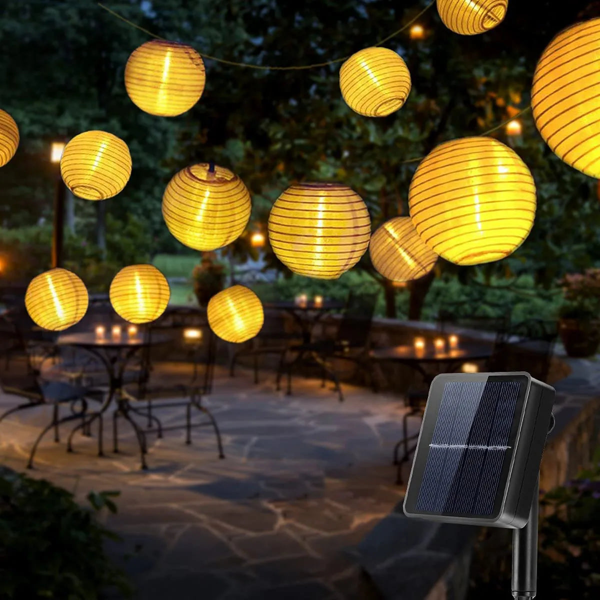 guirlande lumineuse solaire 30 led blanc jaune rayures noires moderne clips extérieure patio jardin