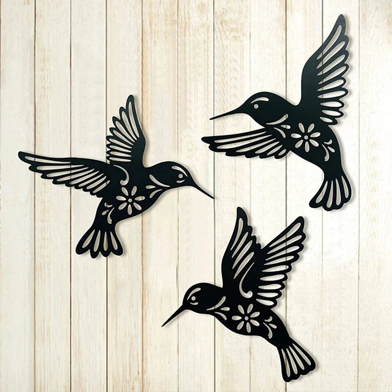 Décoration murale colibri en métal noir - vue de face