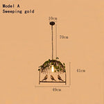 suspension lumineuse vintage oiseaux métal feuilles vert ampoules noir doré rustique