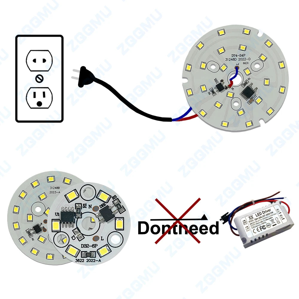 plaque led blanc diodes rondes modernes circuits intégrés connecteurs 105mm 120mm 160mm 198mm 80w
