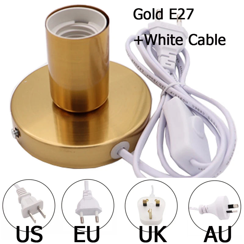 socle e27 argenté câble 1m8 interrupteur moderne lampe vis certification