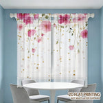 rideau transparent floral rose feuilles vertes moderne blanc doré maison