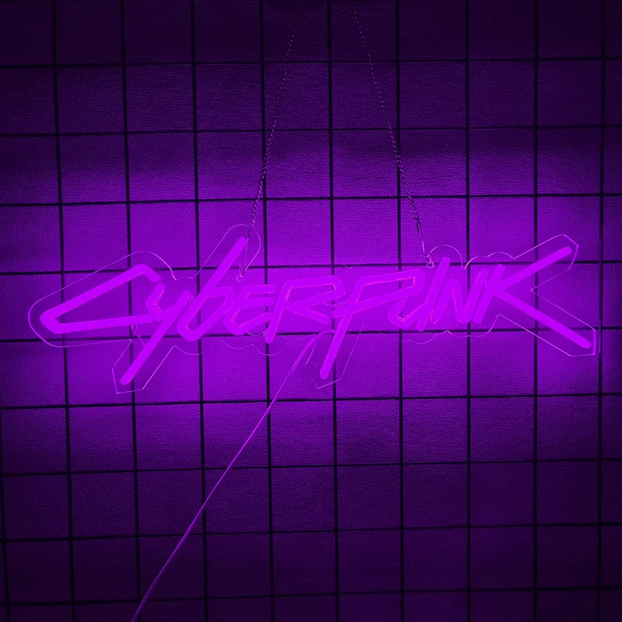 néon lumineux cyberpunk game zone texte abstrait vert bleu jaune rose violet moderne