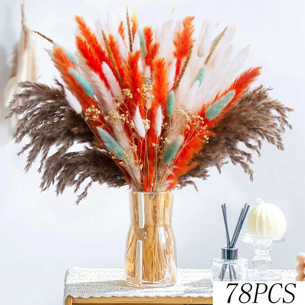 Bouquet fleurs séchées orange rustique décoration intérieure anniversaire fête casa