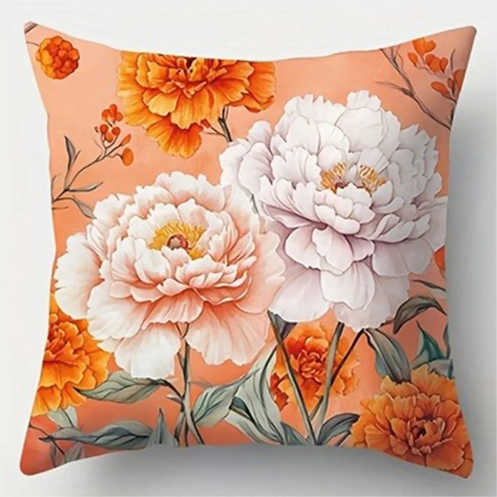 housse coussin fleurs pivoines rose blanc orange printemps décoration maison salon voiture