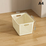 panier rangement perforé moderne poignées réutilisable articles divers boîte plastique beige clair