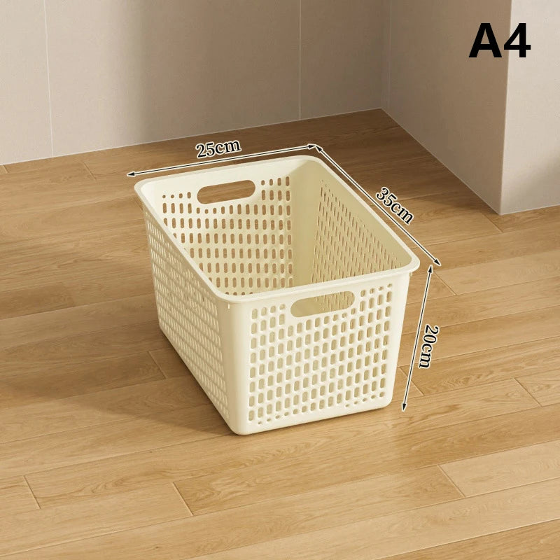 panier rangement perforé moderne poignées réutilisable articles divers boîte plastique beige clair