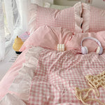 ensemble literie rose clair carreaux doux romantique housses ultra douces 180x220cm 200x230cm