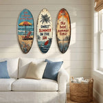 décoration murale surf plage palmiers parasols effet vieilli bois brut vintage rustique