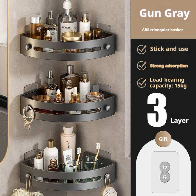 panier douche sans perçage adhésif moderne gris métallisé surface lisse minimaliste