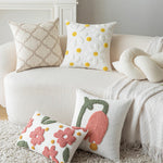 Coussin tufté fleurs beige 40x40cm avec remplissage coton