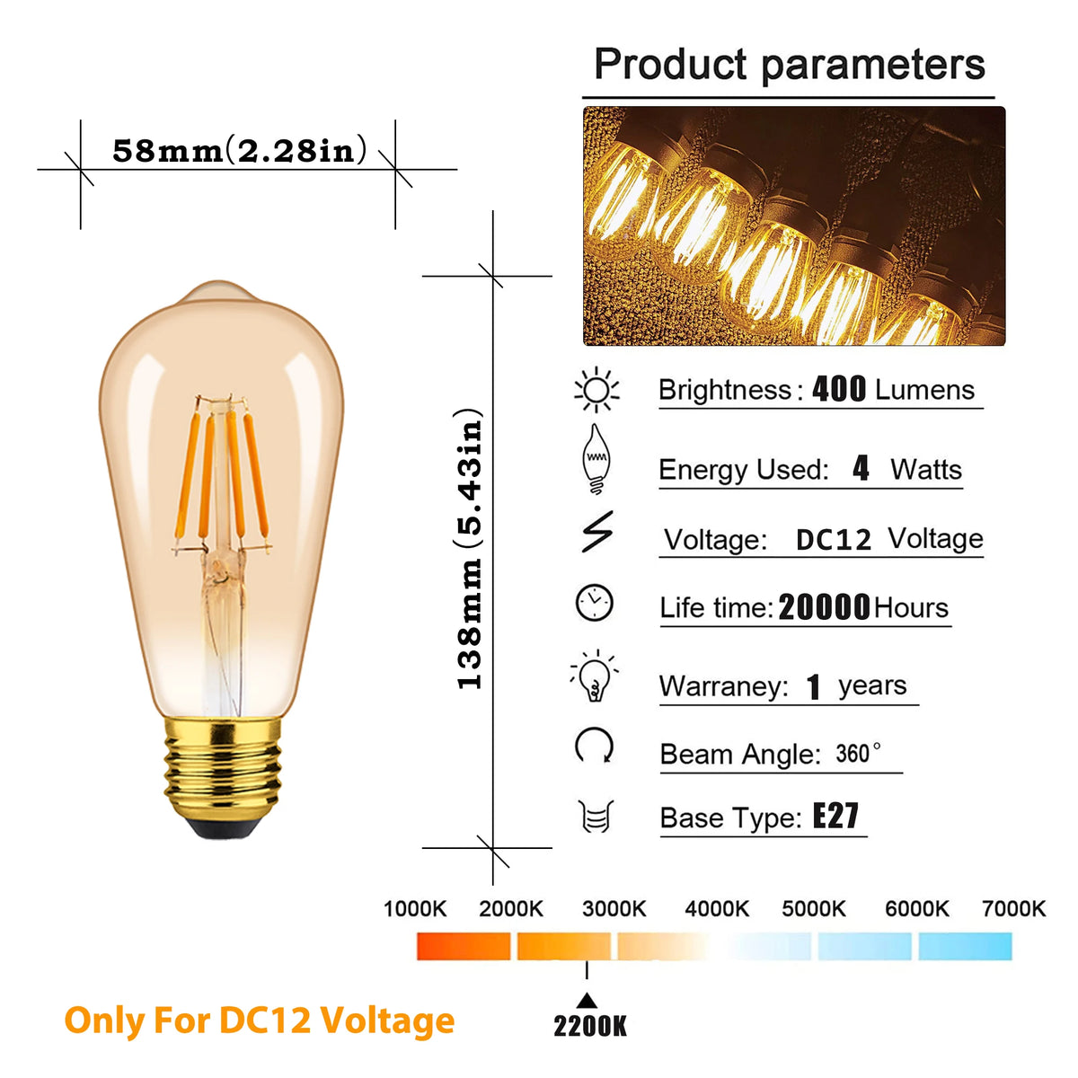 ampoules led vintage edison filament doré transparentes ambre opalescent e27 e14
