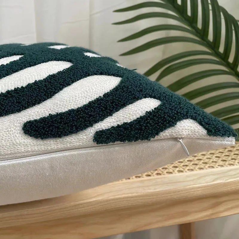 coussin tufté brodé fleur nordique moderne 100 polyester blanc vert marron jaune adhésif décoration