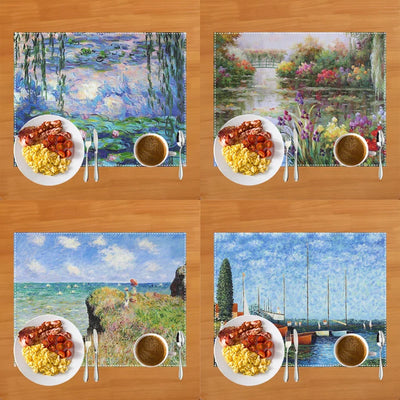 Napperon en lin Claude Monet sur une table de salle à manger
