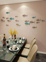décoration murale poisson 3d moderne plastique adhésif argent bleu or salon