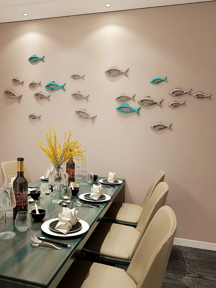 décoration murale poisson 3d moderne plastique adhésif argent bleu or salon