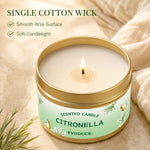 bougie parfumée citronnelle motif floral blanc vert clair contemporain coton boîte métallique patio jardin