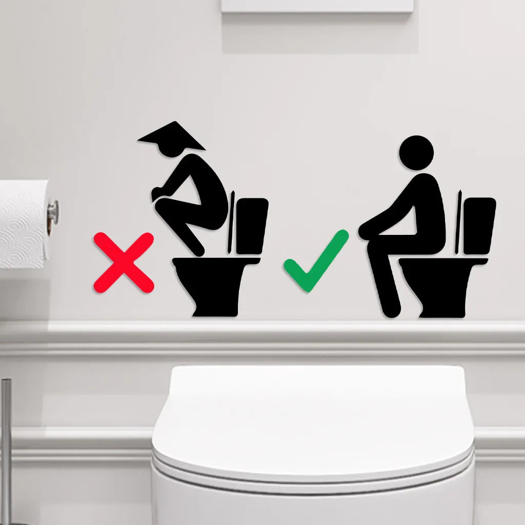 autocollant mural graphique icônes toilettes assises noir rouge vert minimaliste adhésif decoration salle bains