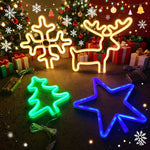 néons lumineux décoratifs cloche flocon arbre renne étoile couleurs vives câbles usb alimentation festive
