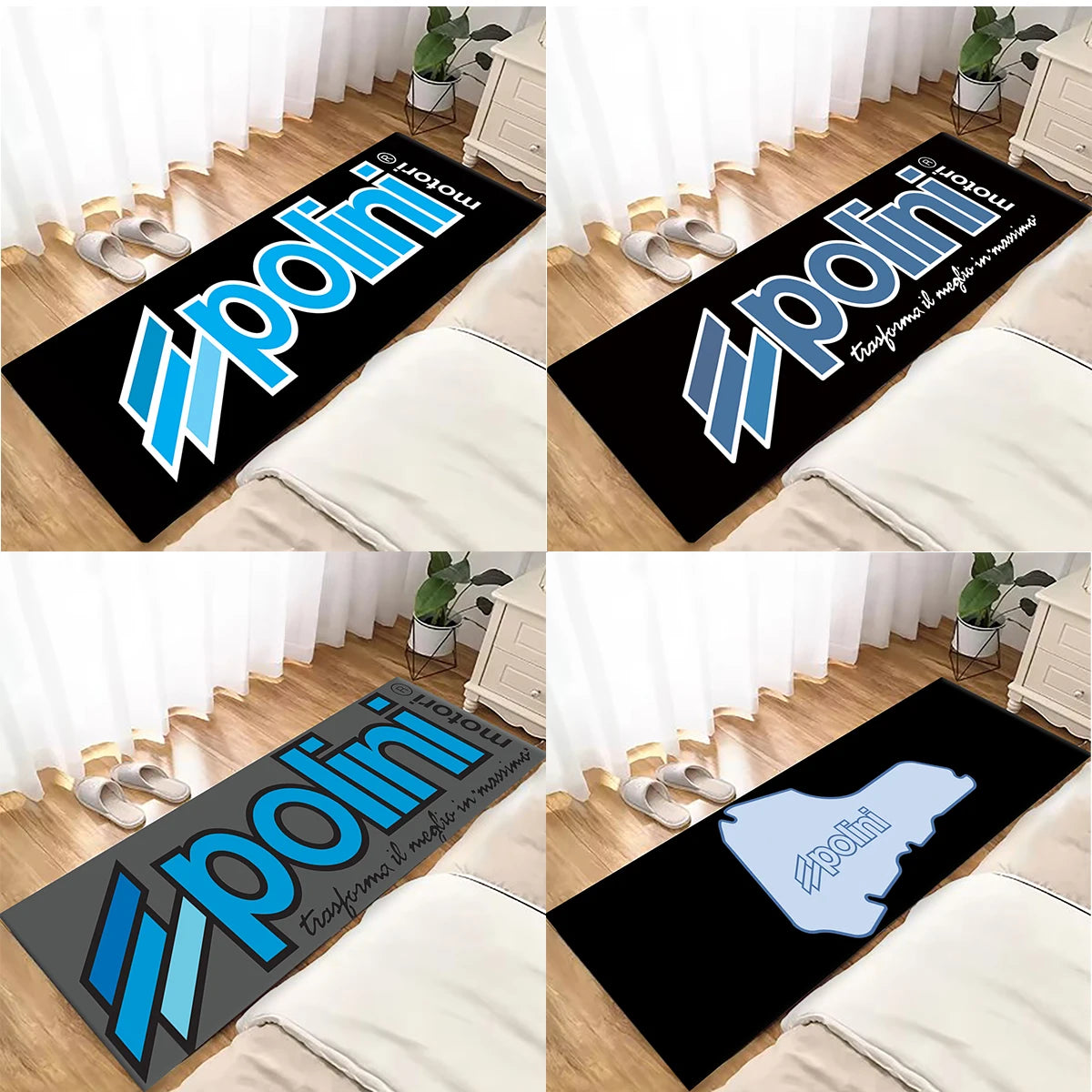 tapis salon moderne antidérapant polyester motif moto noir bleu gris maison cuisine