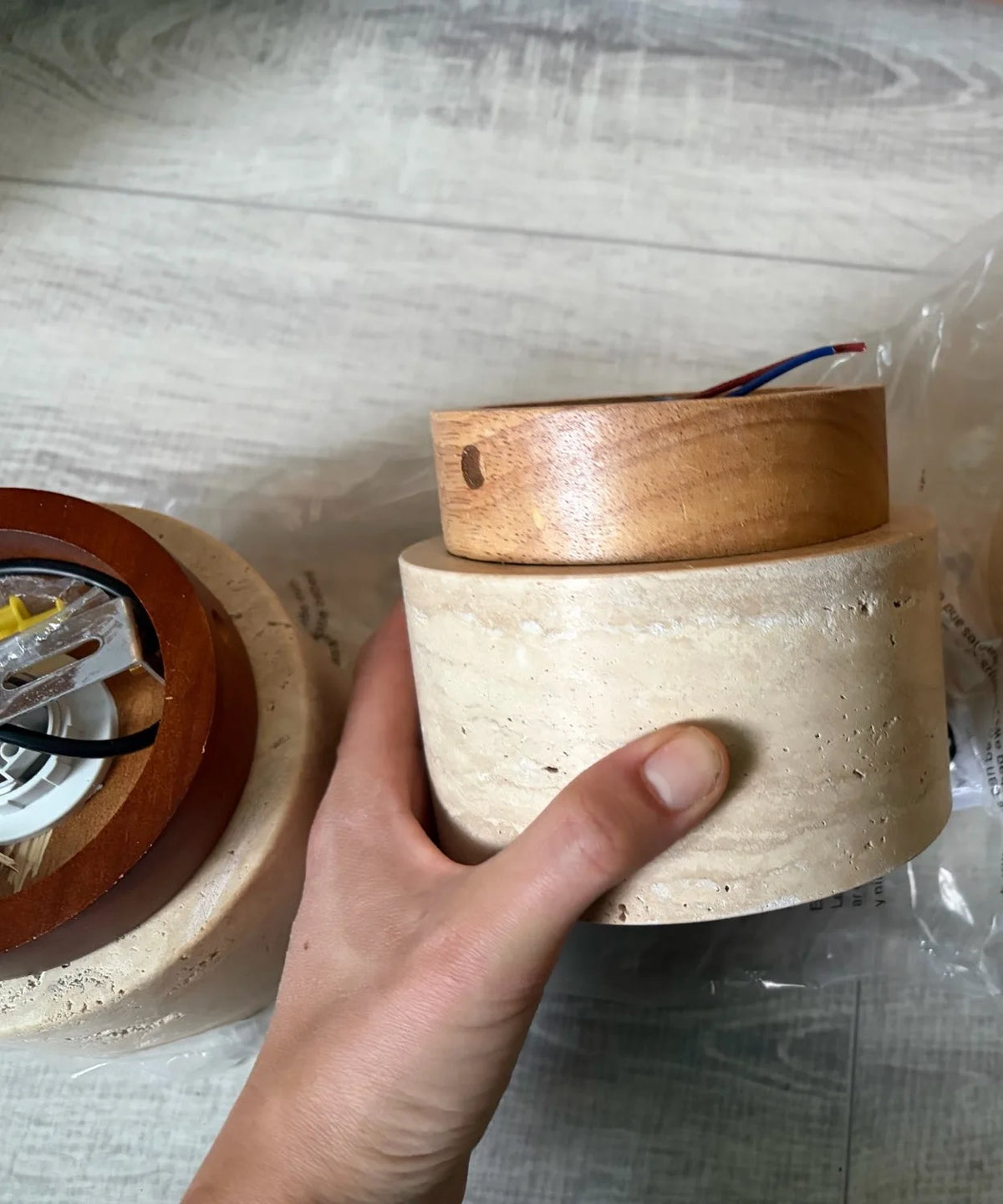 lampe bois marbre éclairage quotidien moderne rustique beige brun foncé pierre naturelle opacité e27