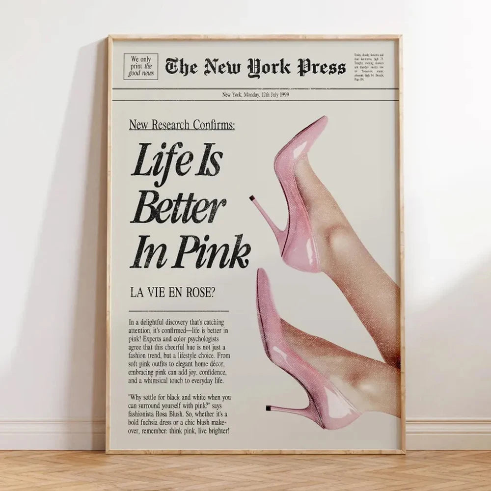 Affiche toile rose sans cadre La vie est meilleure en rose décoration murale