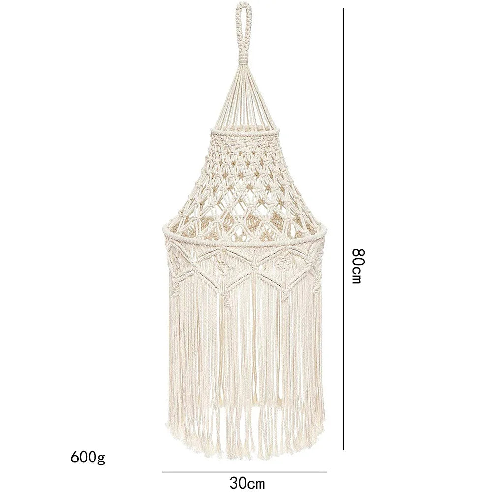 lampe suspendue macramé franges boho deco salon coton beige clair artisanal hand wash machine